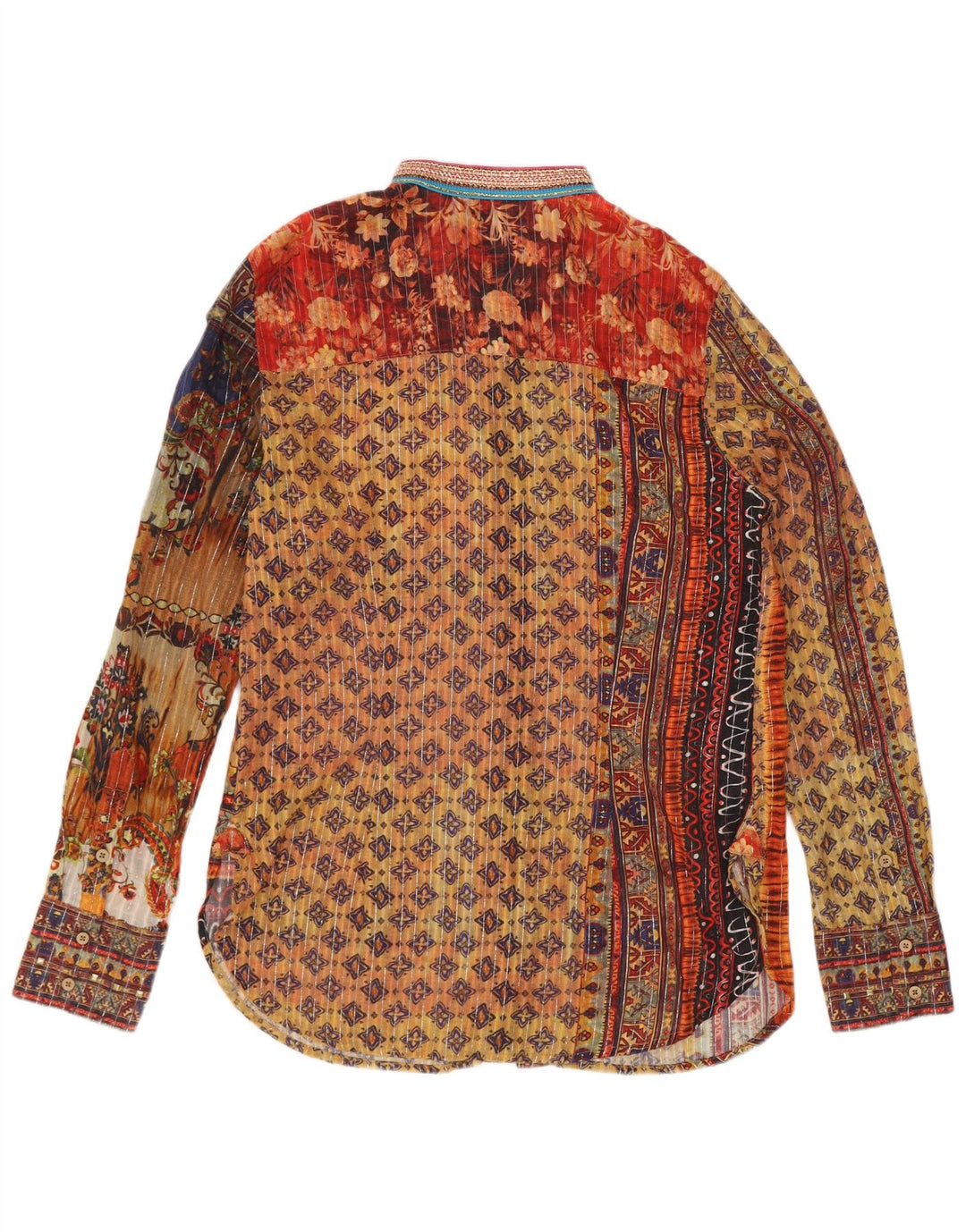 Bluză de cămașă cu model abstract pentru femei vintage UK 12 Medium Multicolor