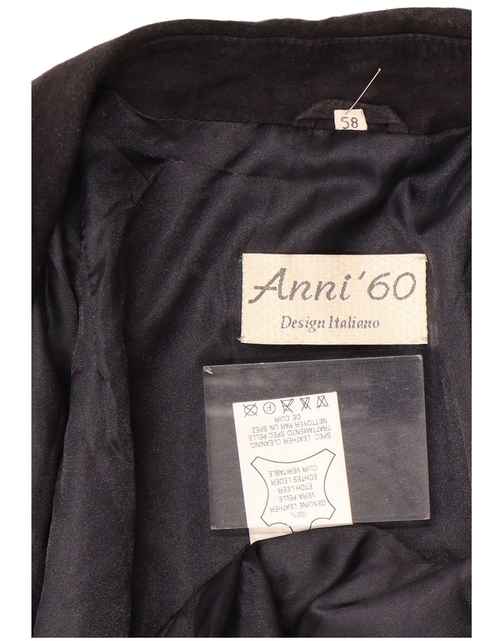 Bomber vintage pentru bărbați din piele intoarsa IT 58 4XL din piele albastru bleumarin