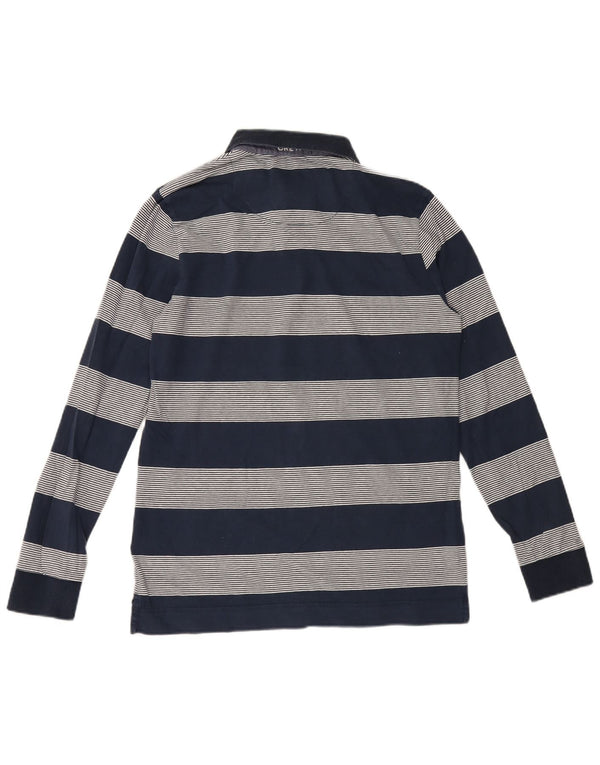 Crew Clothing Tricou polo cu mânecă lungă pentru bărbați, bumbac cu dungi albastru bleumarin mediu