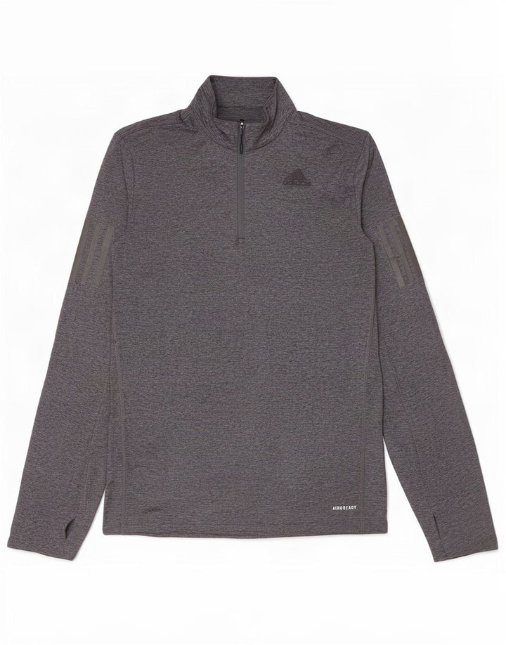 Adidas Aeroready pentru bărbați, cu fermoar, cu gât, cu mânecă lungă, din poliester mic gri