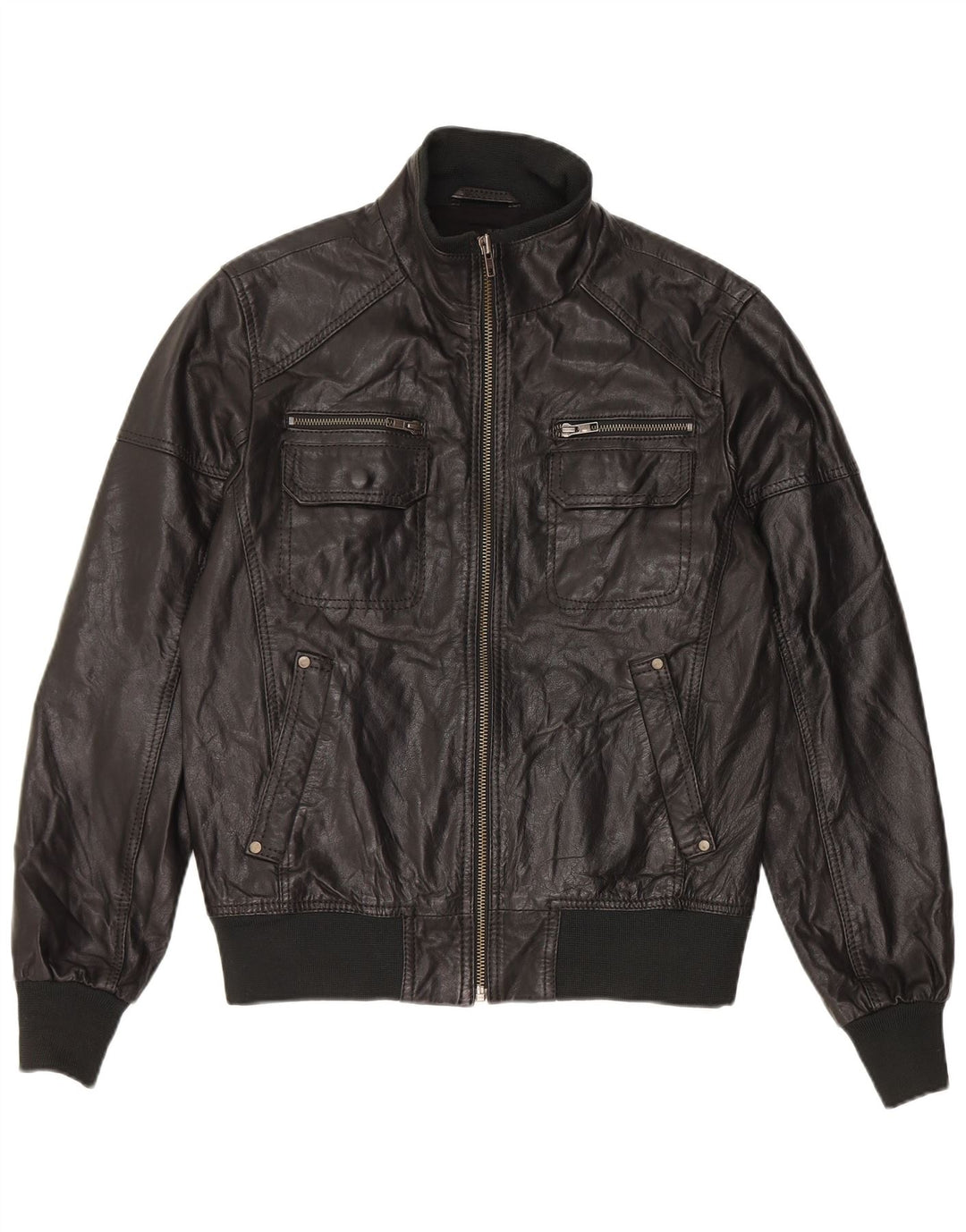 Jack & Jones Bomber din piele pentru bărbați UK 36 Mic din piele neagră
