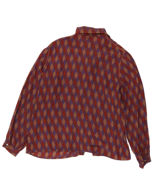 Vintage Womens Front Tie Shirt Blouse UK 16 Large Red Geometric Silk