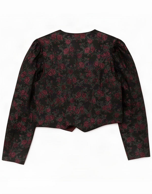 Vintage Womens 3 Button Blazer Jacket UK 16 Large Black Floral Acetat