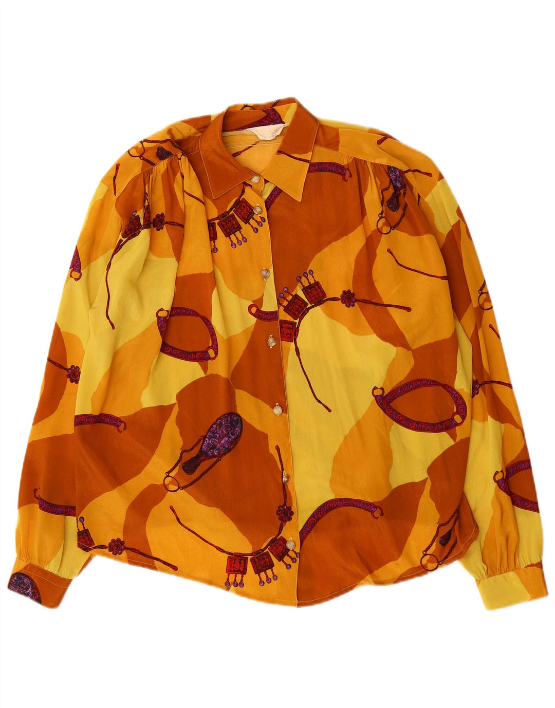 Bluză cămașă supradimensionată pentru femei VINTAGE IT 46, galben mare, color block