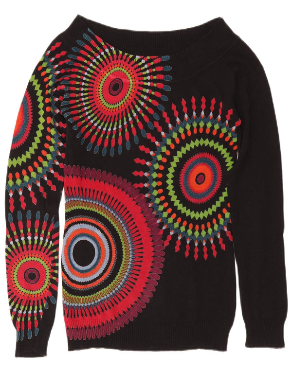 Pulover pentru femei Desigual cu gât de barcă UK 10 Small Black Geometric