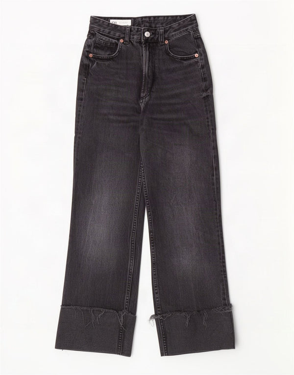 Blugi Zara femei cu talie înaltă cu picioare largi EU 32 2XS W22 L28 bumbac negru