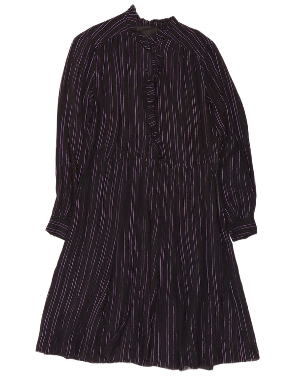 Rochie de epocă pentru femei cu volane în față, în formă de A, UK 14, în dungi violet mediu