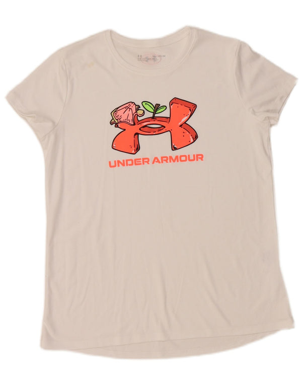 Tricou grafic Under Armour pentru fete Top 13-14 ani XL Poliester alb