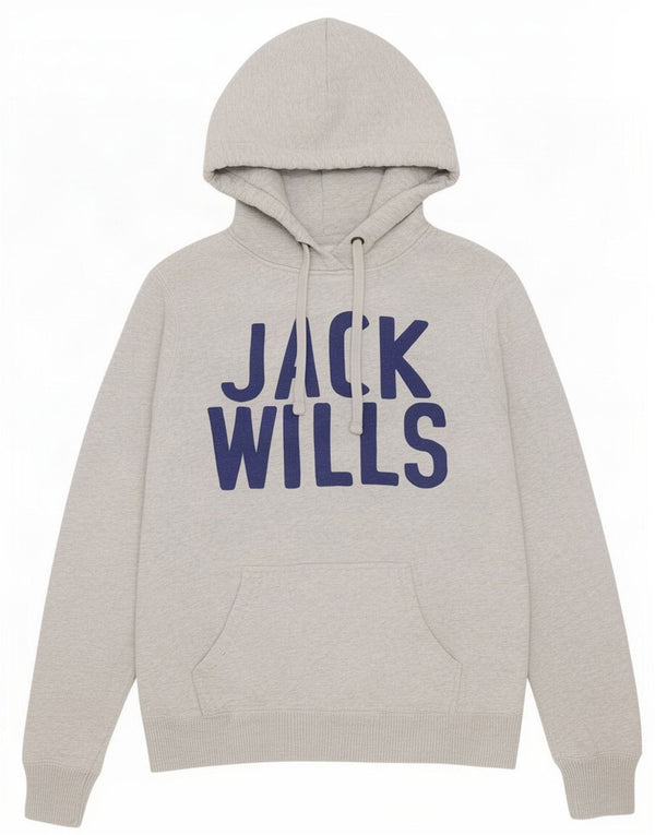 Jack Wills Pulover cu glugă cu grafic pentru femei UK 12, bumbac gri mediu