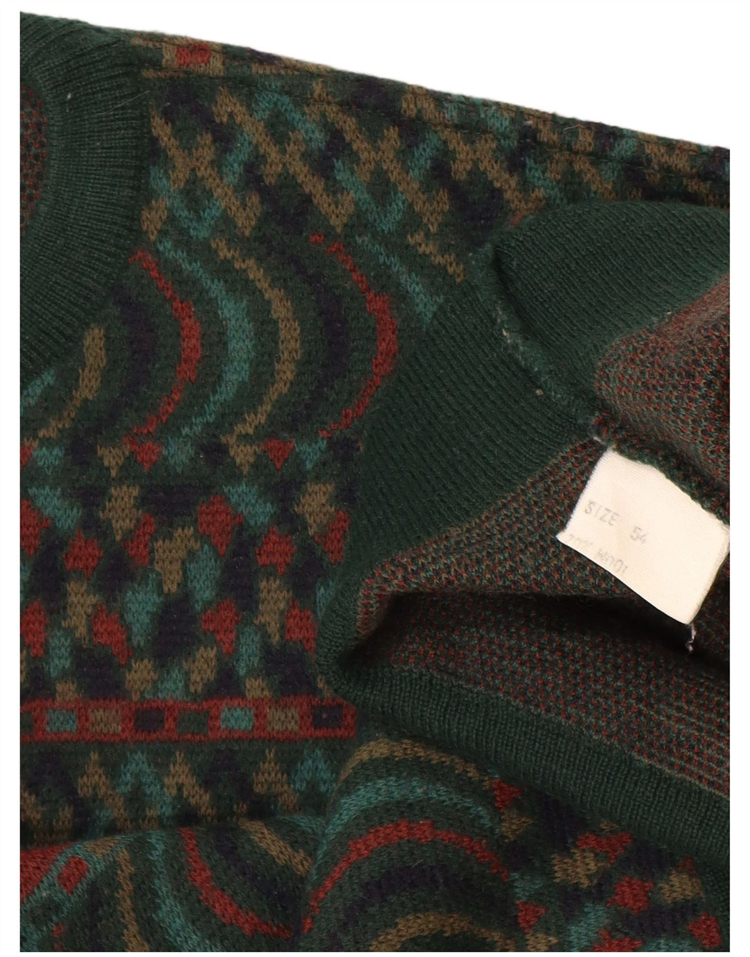 Pulover VINTAGE pentru bărbați cu gât roșu IT 54 XL Lână verde Fair Isle