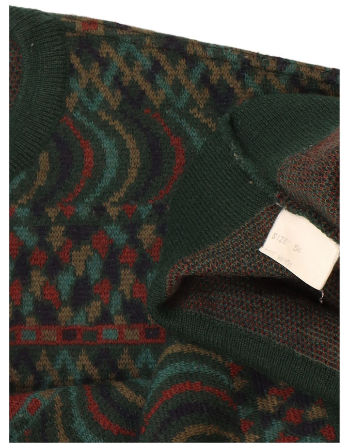Pulover VINTAGE pentru bărbați cu gât roșu IT 54 XL Lână verde Fair Isle