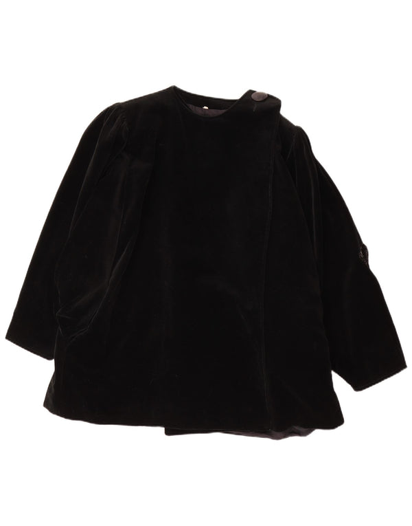 Vintage Womens Velvet Overcoat EU 42 Large Black Cotton