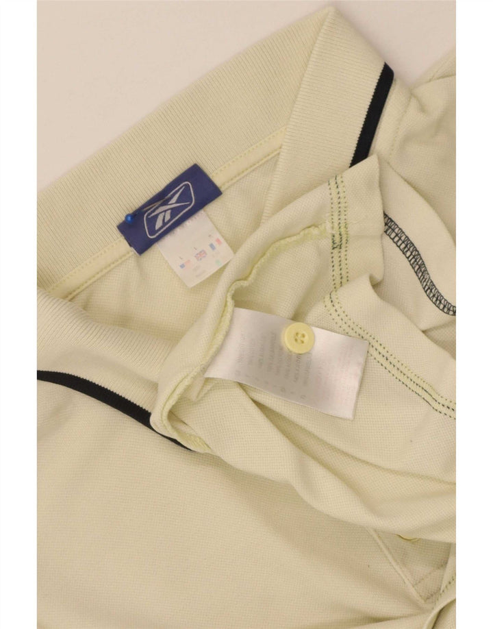 Tricou polo Reebok pentru bărbați, bumbac cu dungi galbene mari