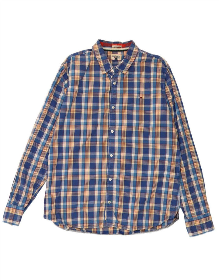 TOMMY HILFIGER Mens Shirt 2XL Blue Check Cotton Vintage Tommy Hilfiger and Second-Hand Tommy Hilfiger from Messina Hembry 