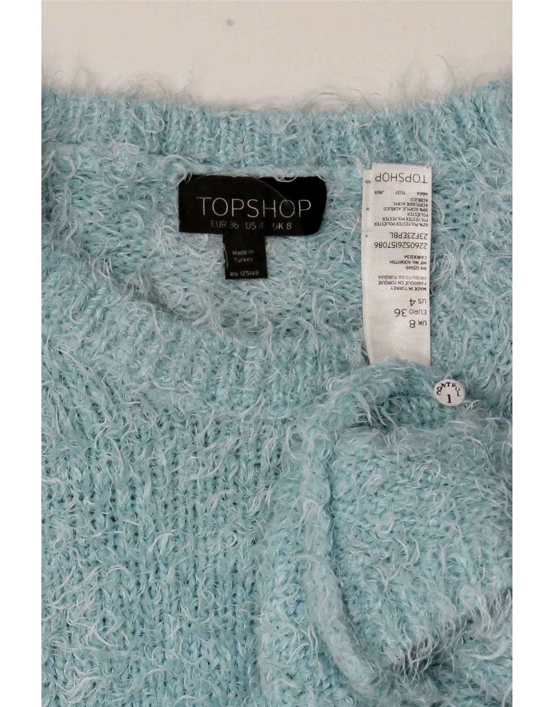Topshop Pulover Crop Crew Deck pentru femei UK 8 Small Blue Poliester