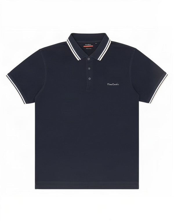 Pierre Cardin Mens Regular Fit Polo Shirt 2XL Navy Blue Striped Cotton
