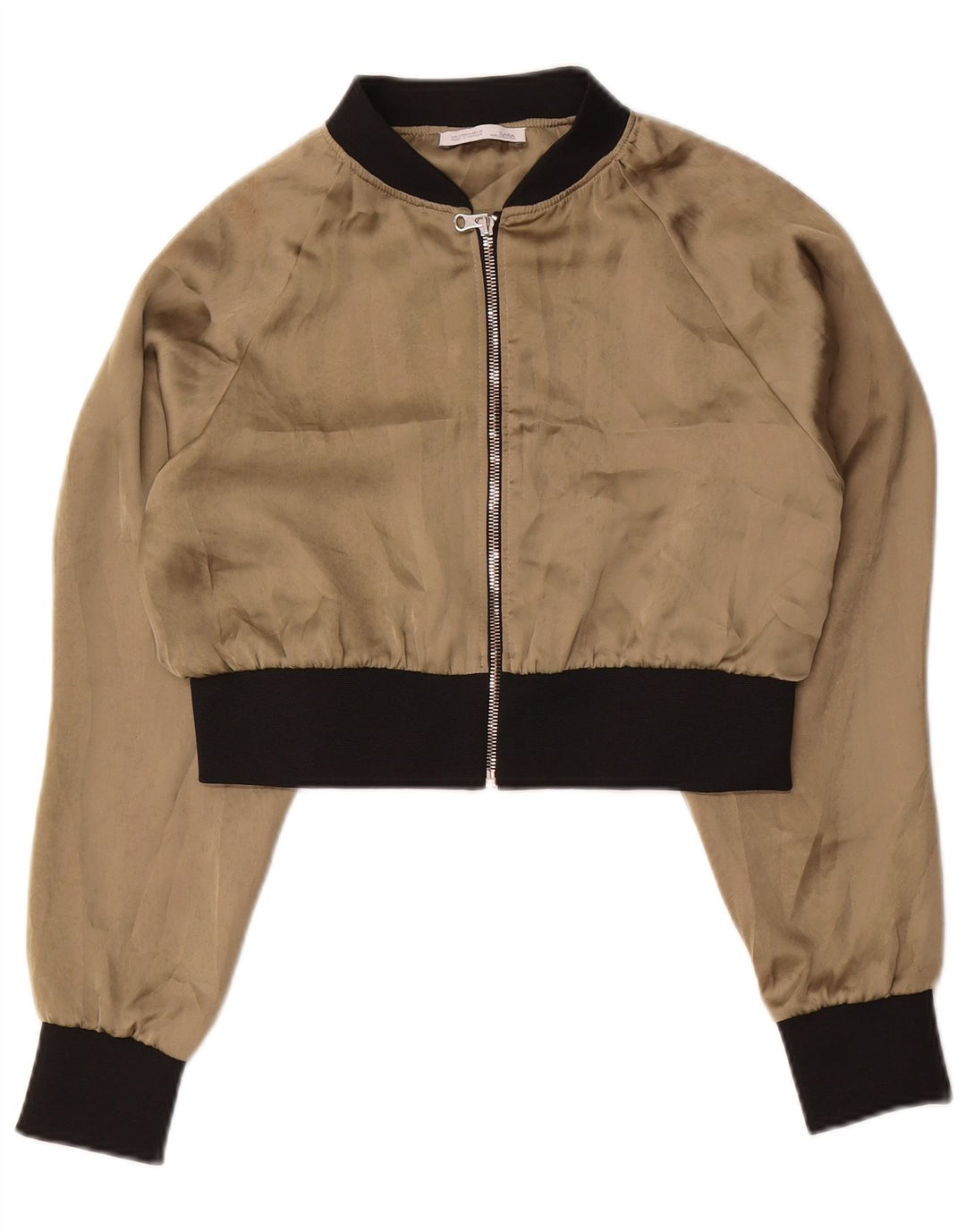 Jachetă Bomber Crop ZARA pentru femei UK 10 Mic Bej Poliester color bloc
