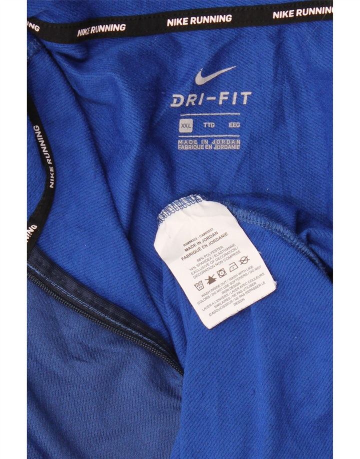 Top de trening NIKE Dri Fit, cu fermoar și gât, poliester albastru