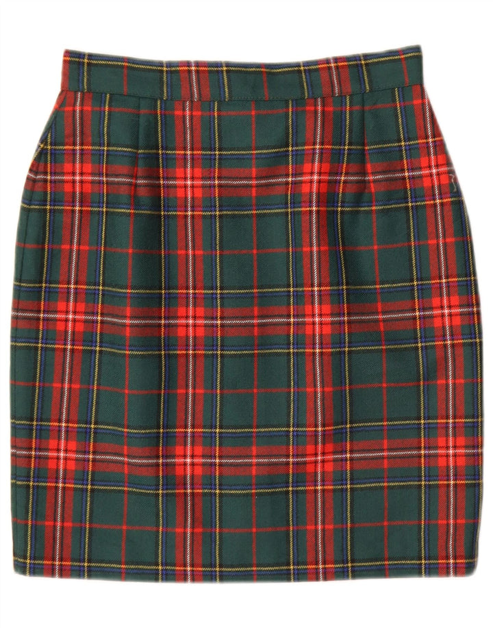Fusta creion Vintage pentru femei IT 42 Medium W28 Lână carouri verde