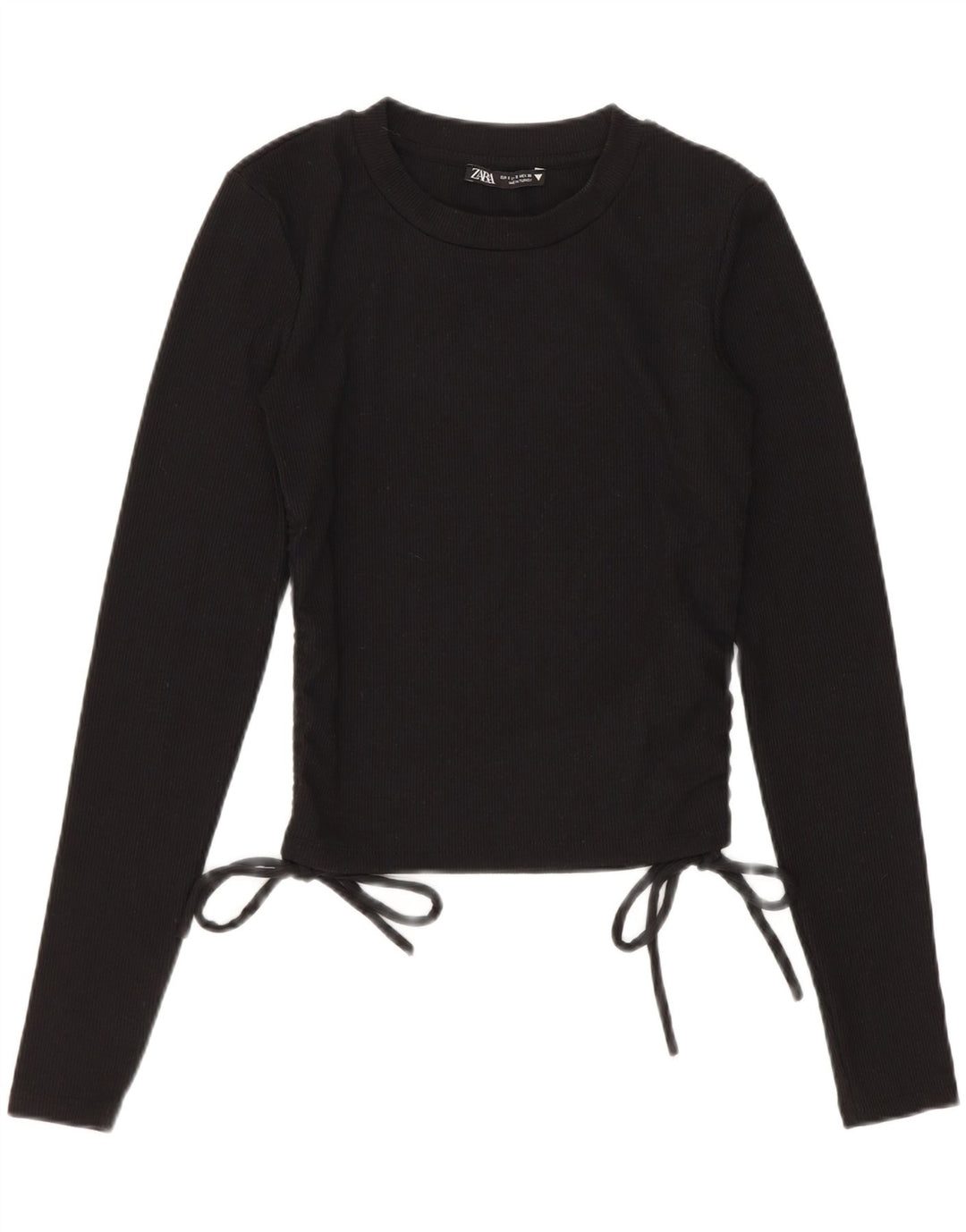 Crop Top pentru femei Zara cu mânecă lungă UK 8, poliester negru mic
