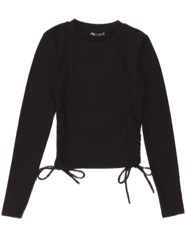 Crop Top pentru femei Zara cu mânecă lungă UK 8, poliester negru mic