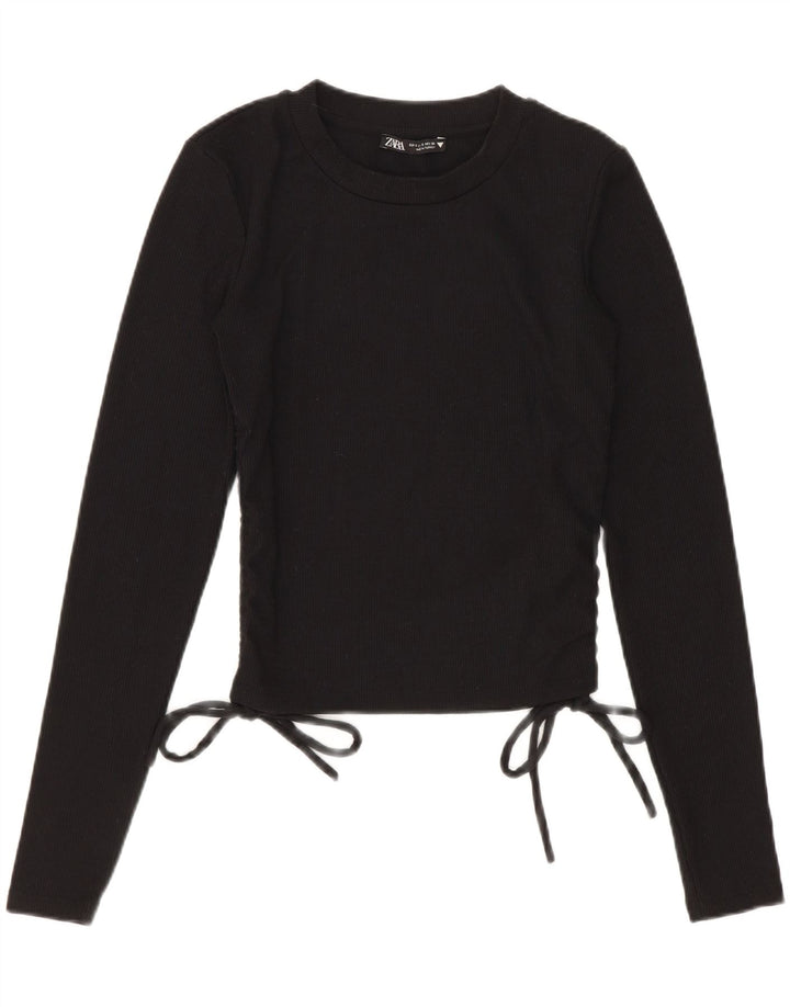 Crop Top pentru femei Zara cu mânecă lungă UK 8, poliester negru mic