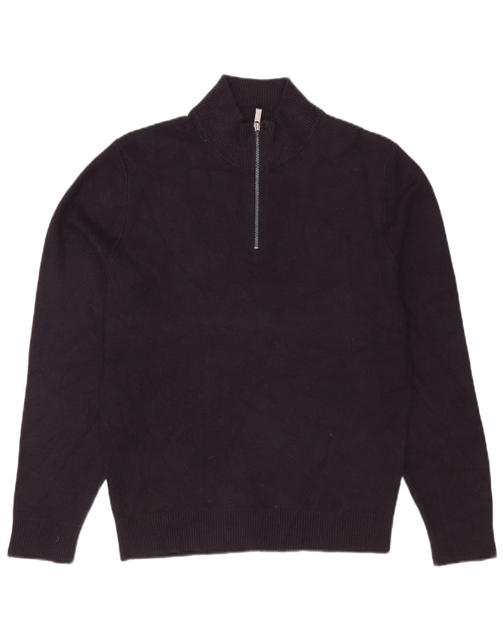 Pulover Massimo Dutti pentru bărbați, cu fermoar și gât, albastru bleumarin mediu