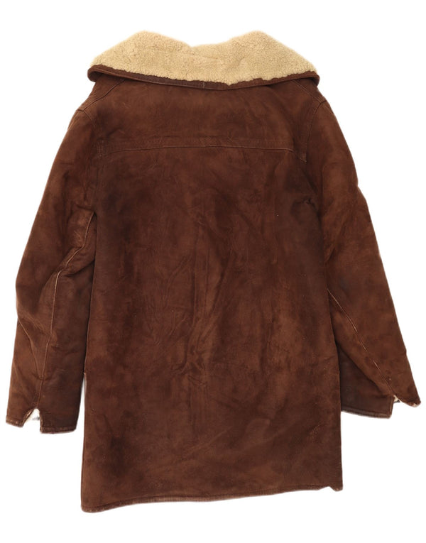 Vintage Womens Shearling Overcoat UK 14 Medium Brown