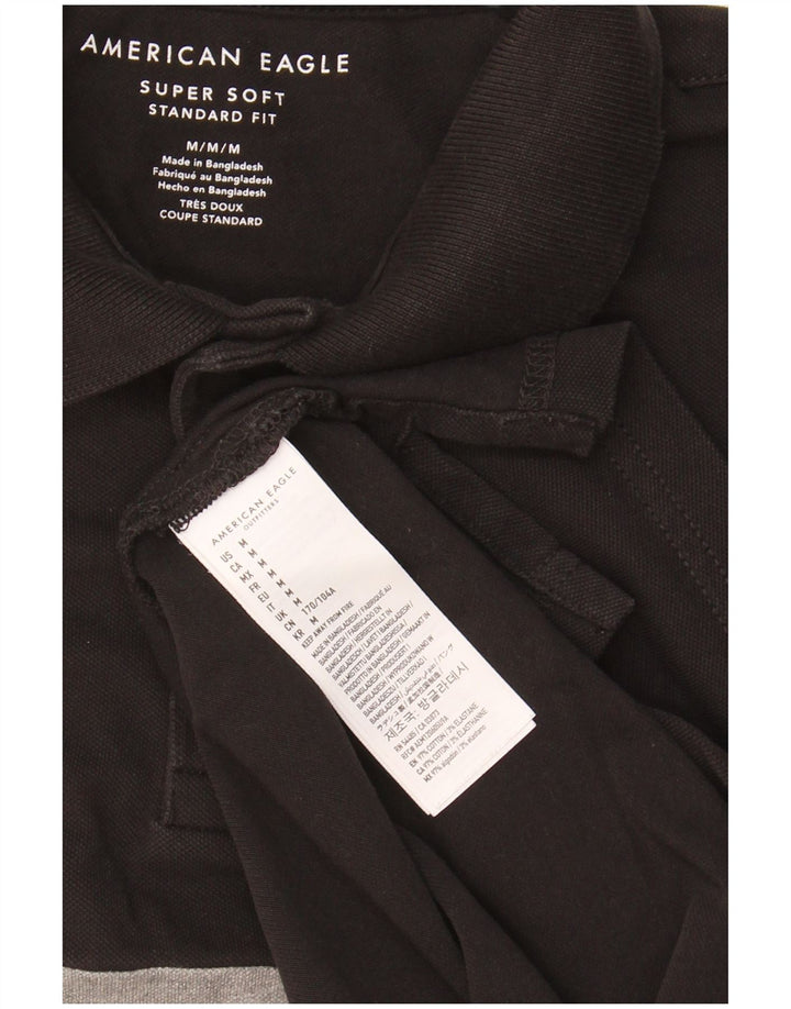 AMERICAN EAGLE Mens Standard Fit Polo Shirt Medium Black Colourblock