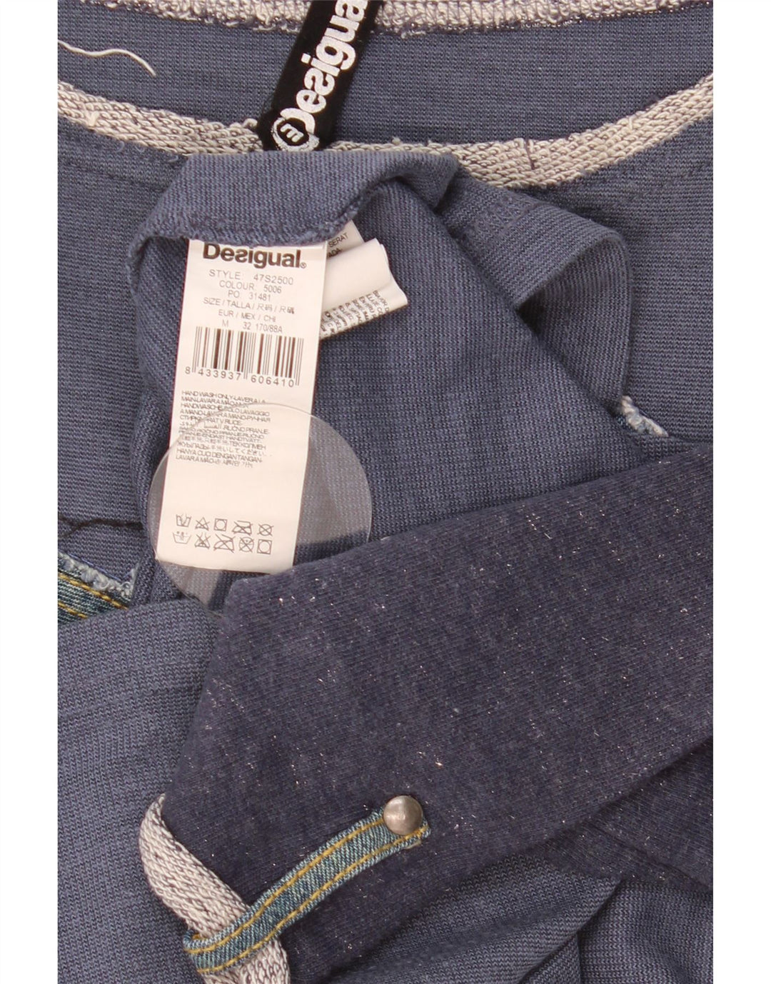 Top grafic pentru femei Desigual cu mâneci 3/4 UK 14 Medium Patchwork bleumarin