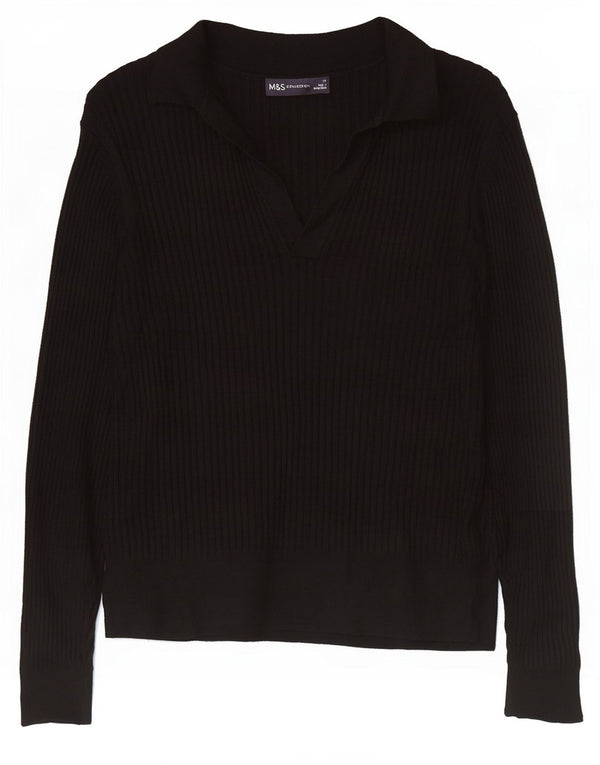 Tricou polo cu mânecă lungă pentru femei Zara UK 14 Medium Black Viscose
