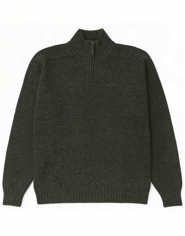 Kappa Pulover pentru bărbați cu fermoar și gât, 2XL, lână virgină cu pete verzi