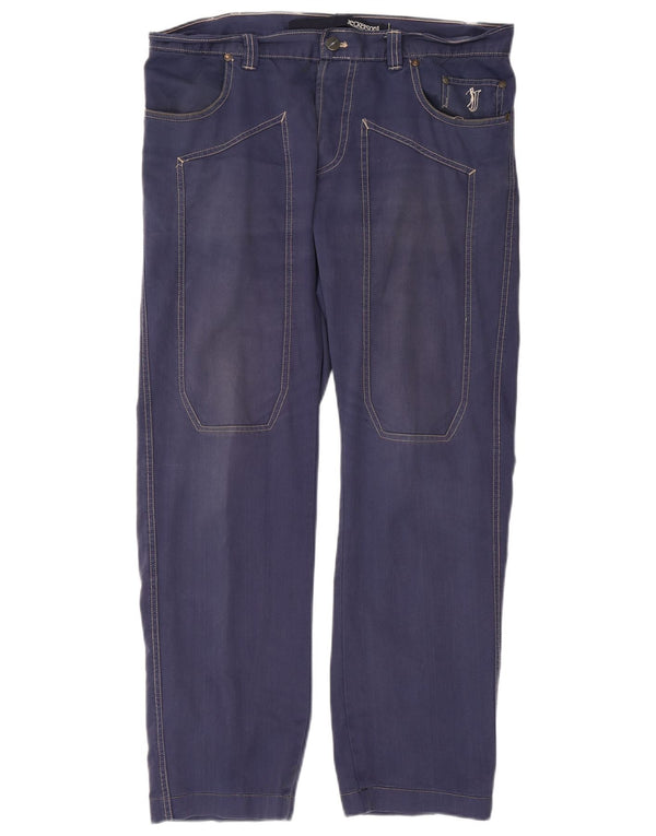 Jeckerson Mens Straight Jeans IT 50 Large W34 L28 Navy Blue Cotton