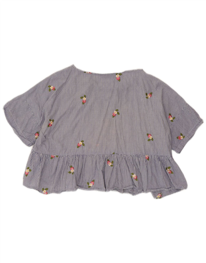 Top Bluză Crop ZARA pentru femei UK 14 Medium Blue Pinstripe