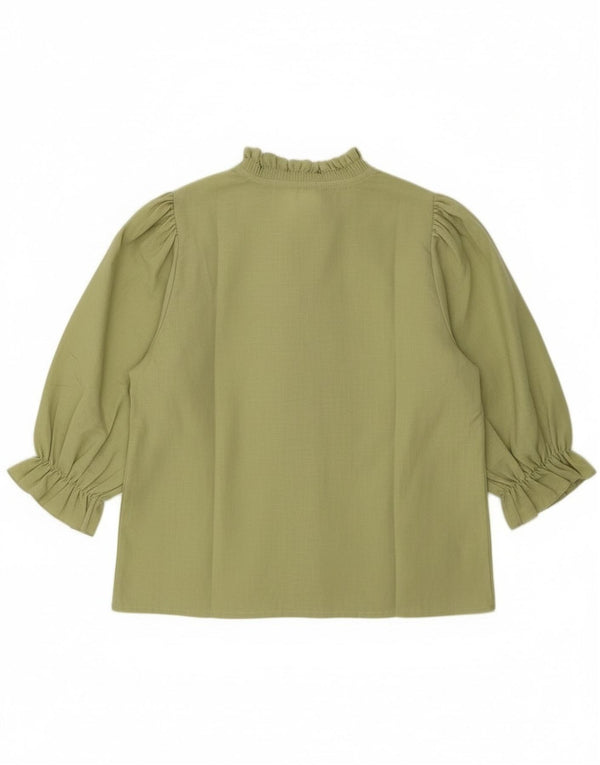 Bluză vintage pentru femei cu mâneci 3/4 cu volan în față, EU 40, inimă medie kaki