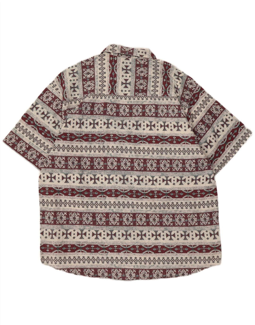 Cămașă Vintage pentru bărbați cu mânecă scurtă XL Burgundy Geometric Aztec