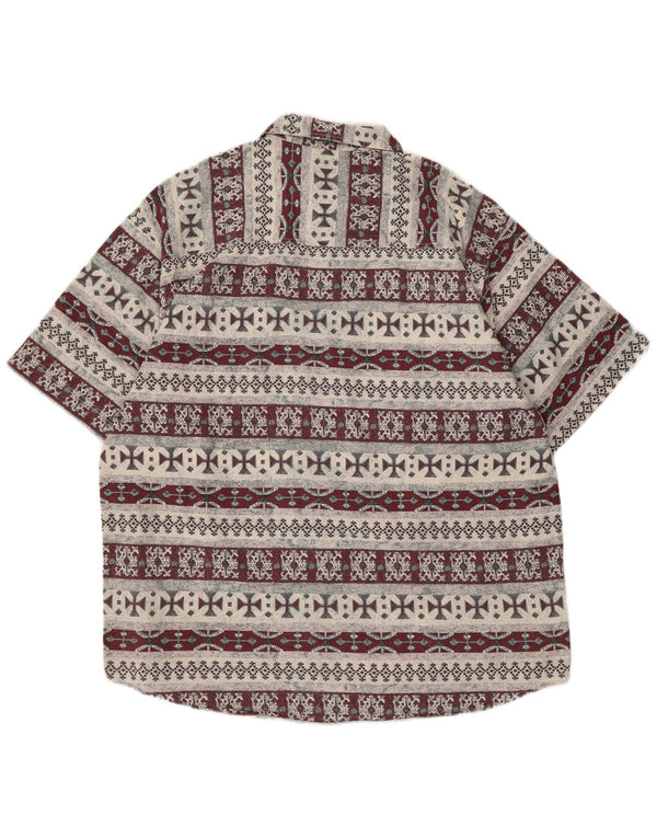 Cămașă Vintage pentru bărbați cu mânecă scurtă XL Burgundy Geometric Aztec