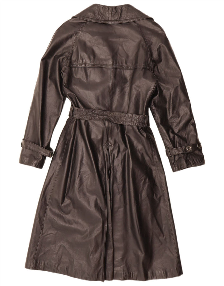 Palton din piele vintage pentru femei la dublu piept IT 46 mare negru