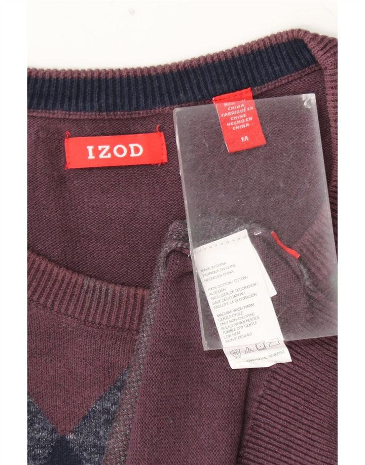 Pulover IZOD pentru bărbați, cu gât crew, bumbac mediu burgundă Argyle/Diamond