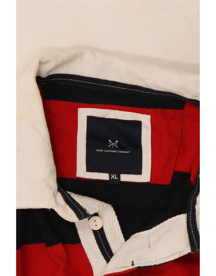 CREW CLOTHING Tricou polo rugby cu mânecă lungă pentru bărbați, bumbac cu dungi roșii XL