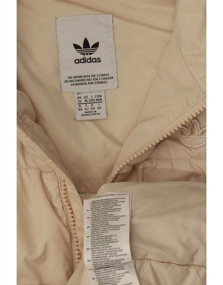 Jachetă căptușită cu glugă Adidas pentru femei UK 14 Poliester alb mediu mediu