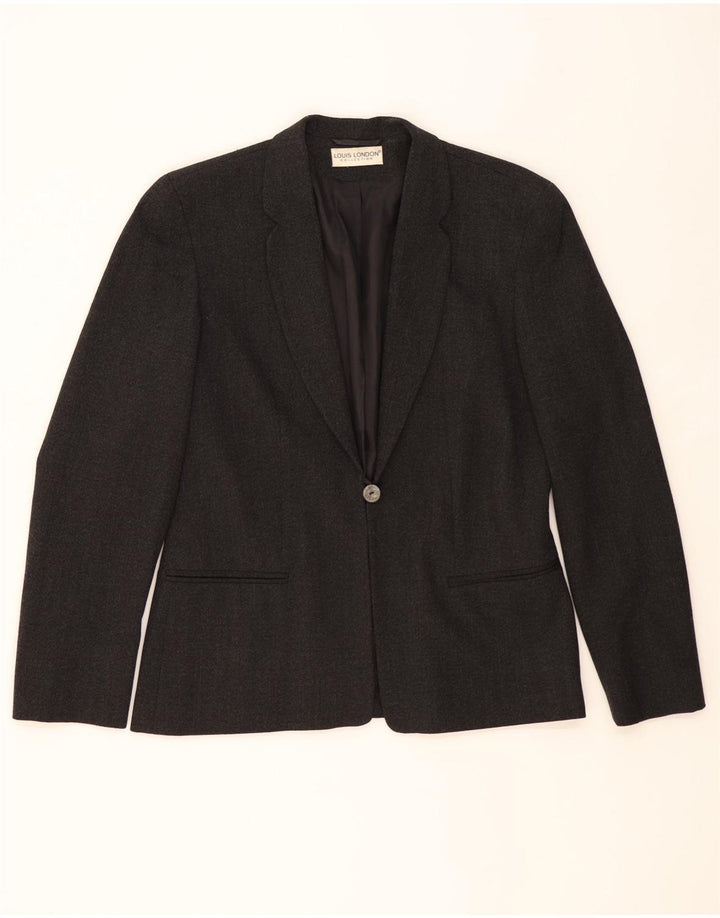 LOUIS LONDON Womens 1 Button Blazer Jacket UK 14 Medium Grey Vintage Louis London and Second-Hand Louis London from Messina Hembry 
