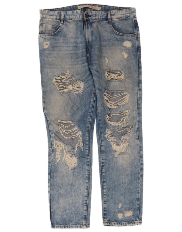 Zara femei Trafaluc blugi distressed drepte EU 36 XS W26 L26 albastru bumbac