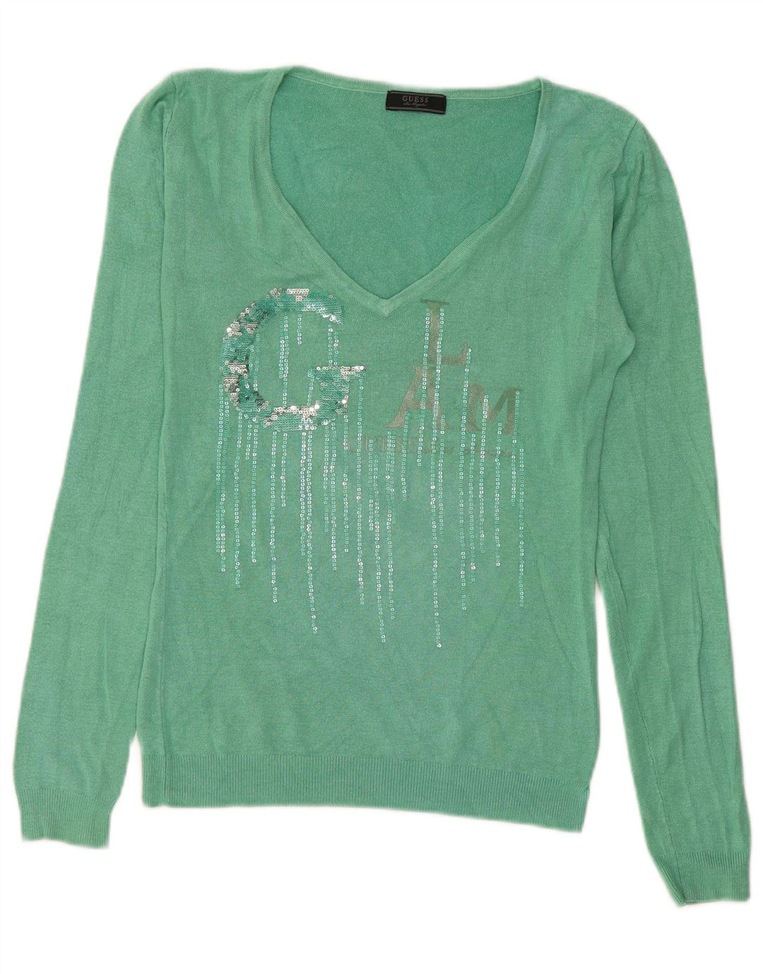 Pulover cu decolteu în V Guess pentru femei UK 12 verde mediu