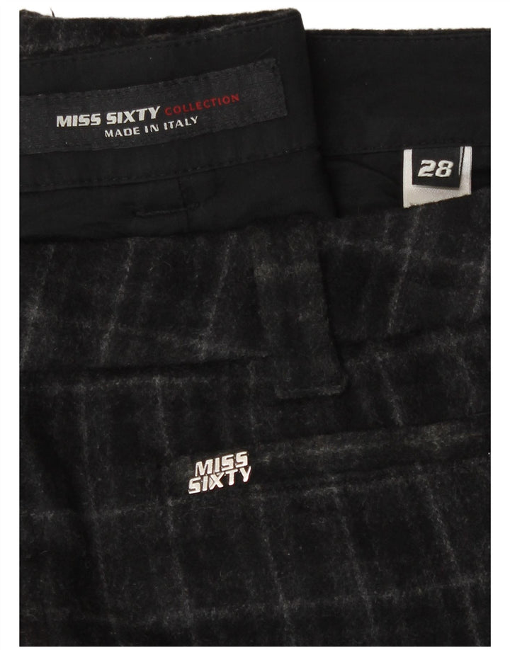 Pantaloni casual pentru femei Miss Sixty cu picioare largi W28 L32 Lână neagră cu carouri