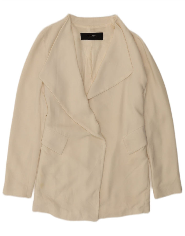 Jachetă Blazer deschisă pentru femei Zara UK 10 Mic din poliester alb