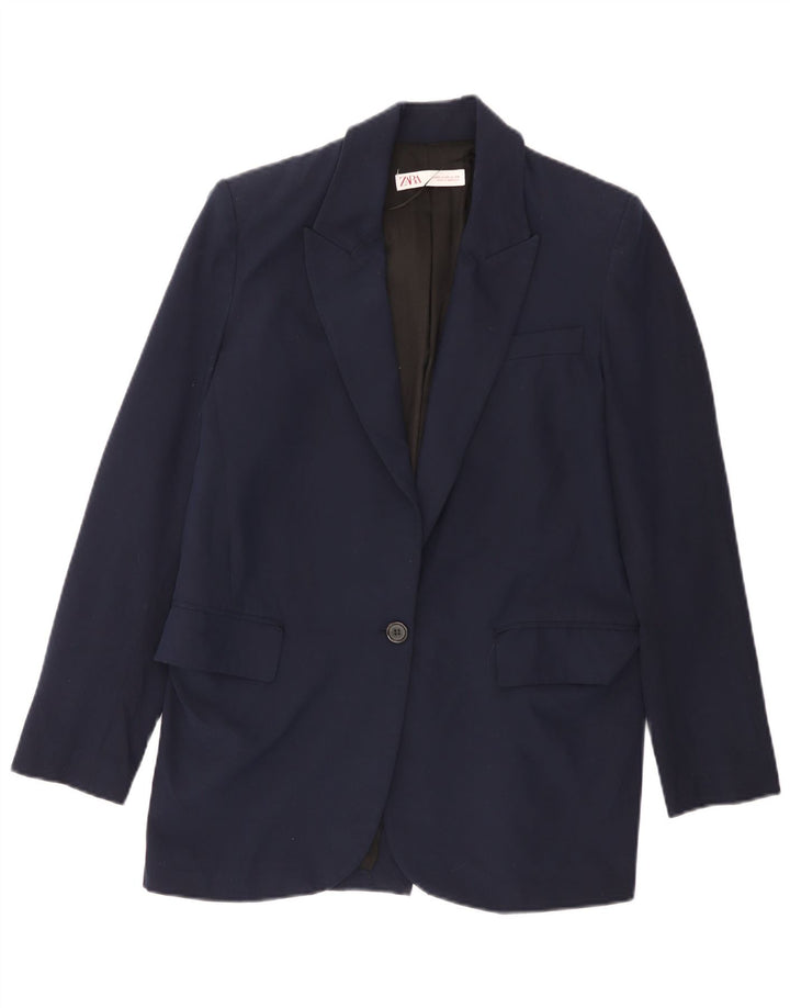 Sacou blazer pentru femei Zara cu 1 nasture UK 6 XS Poliester bleumarin