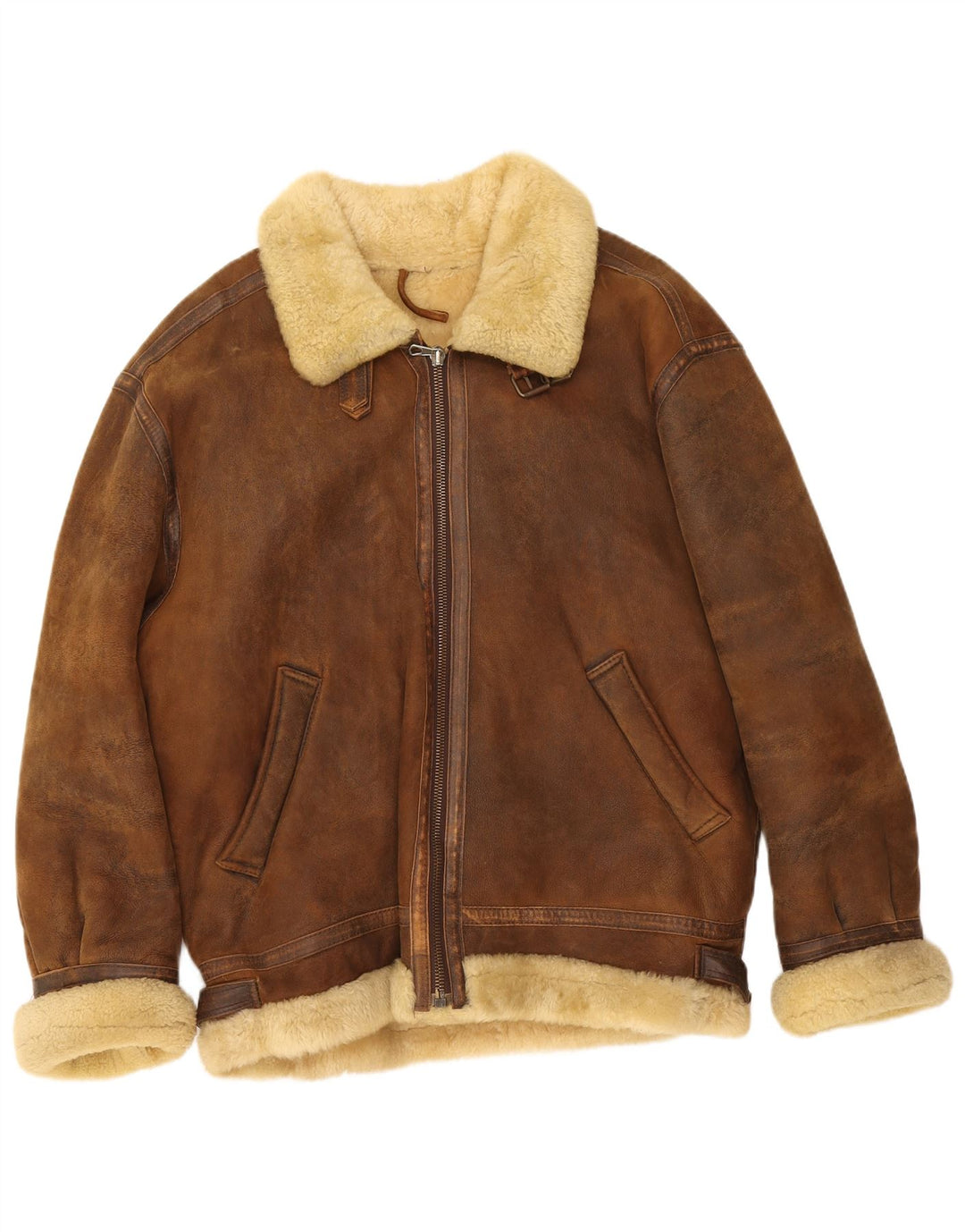 Jachetă vintage pentru bărbați din shearling UK 42 XL maro din shearling