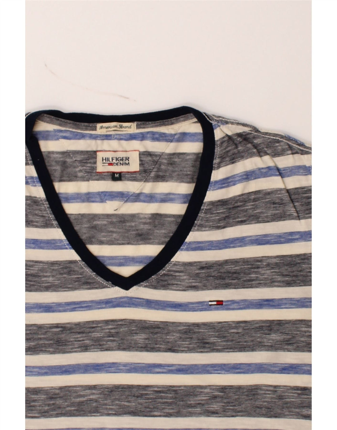 TOMMY HILFIGER Mens T-Shirt Top Medium Grey Striped Cotton Vintage Tommy Hilfiger and Second-Hand Tommy Hilfiger from Messina Hembry 