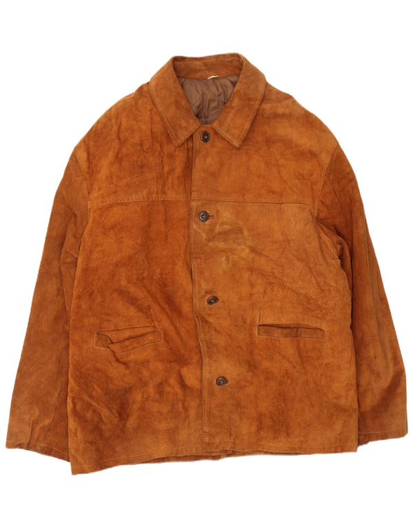 Jachetă vintage de piele intoarsa pentru femei UK 44 2XL maro